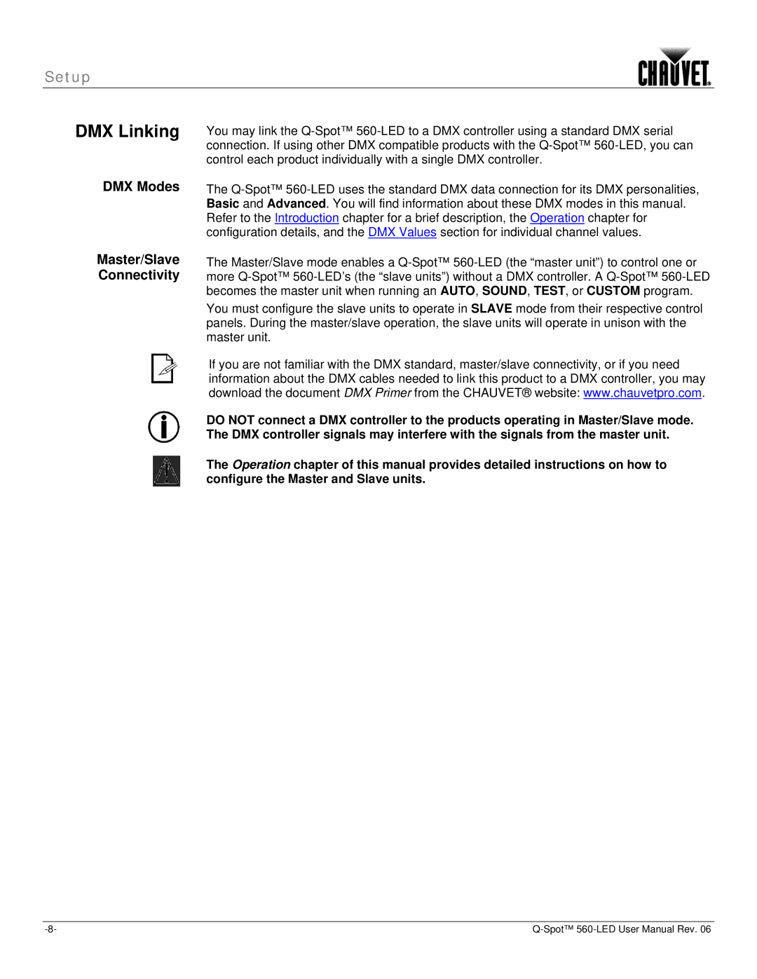 Chauvet 560 user manual DMX Linking, DMX Modes 