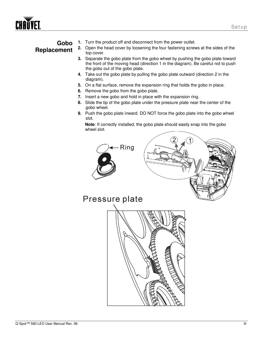 Chauvet 560 user manual Gobo Replacement 