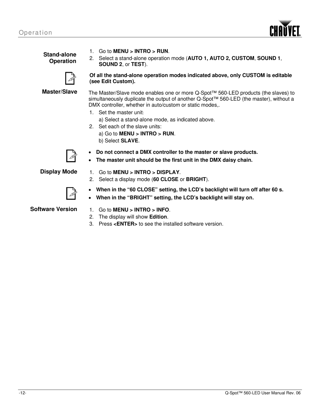 Chauvet 560 user manual Select Slave 