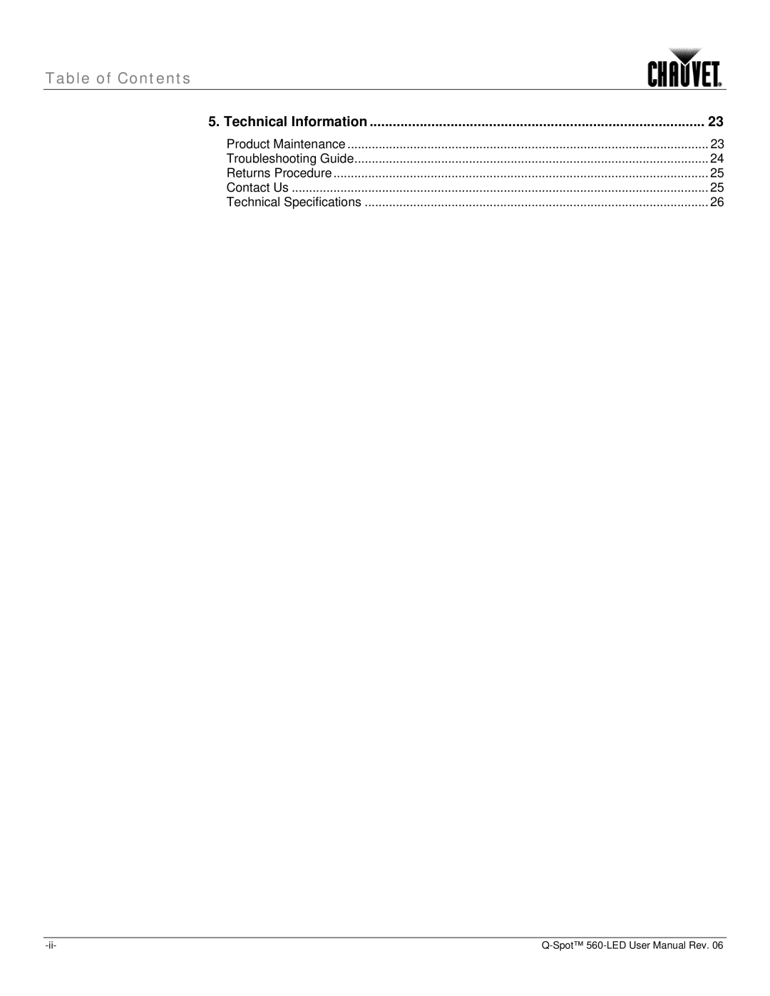 Chauvet 560 user manual Table of Contents 