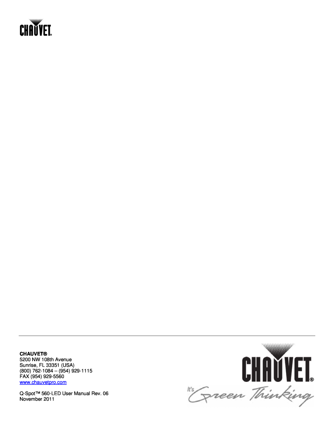Chauvet 560 user manual Chauvet, 5200 NW 108th Avenue Sunrise, FL 33351 USA 