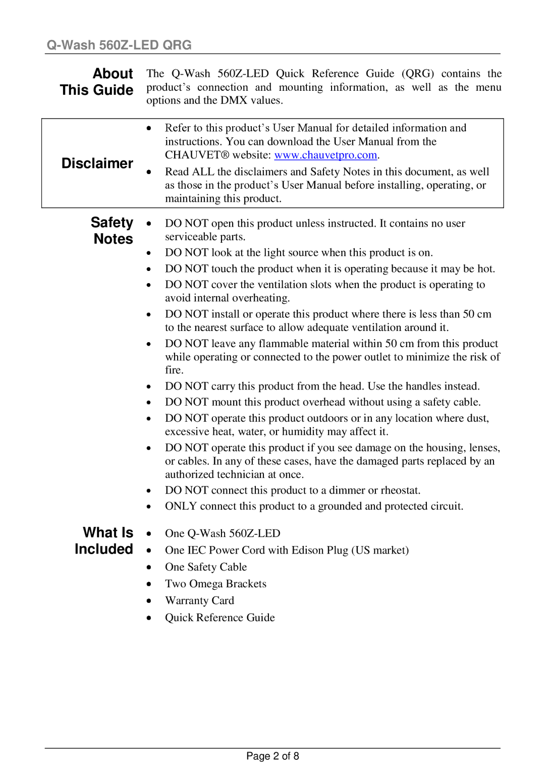 Chauvet 560Z-LED manual Safety What Is Included, About This Guide 