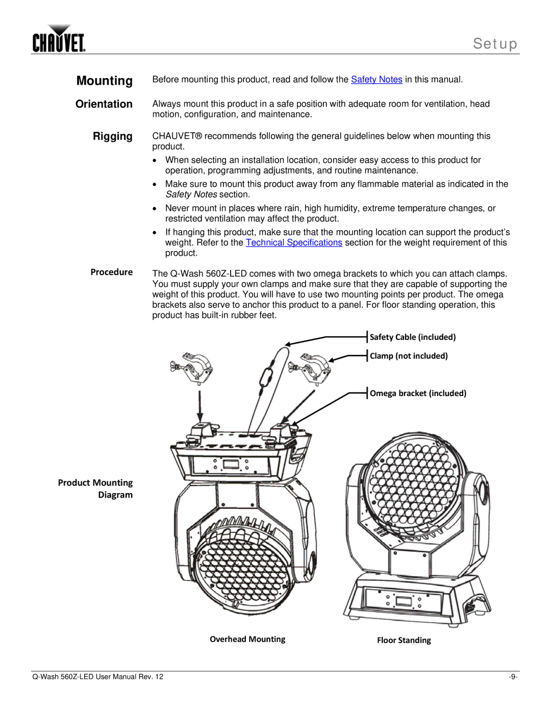 Chauvet 560Z-LED user manual Mounting, Orientation 