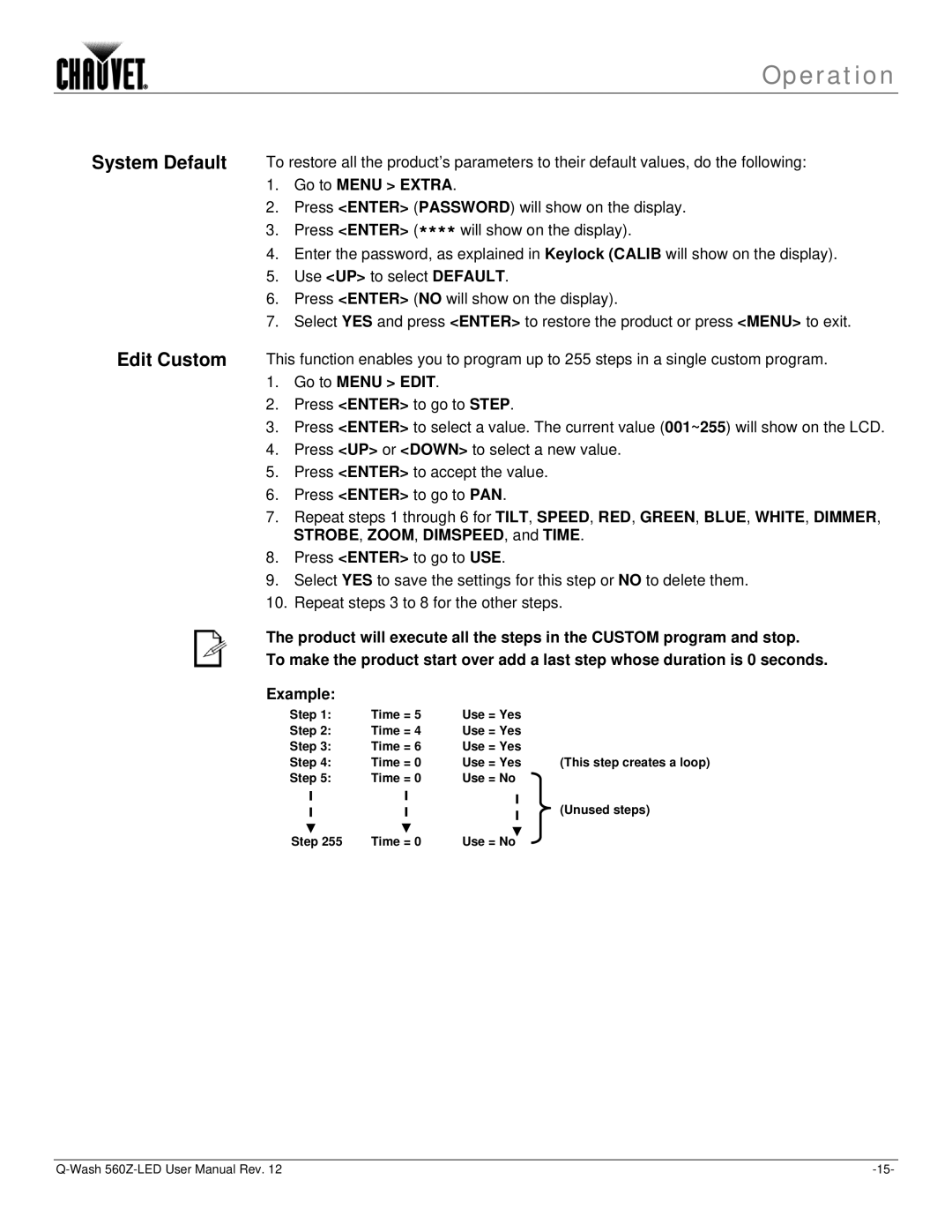 Chauvet 560Z-LED user manual Go to Menu Edit 