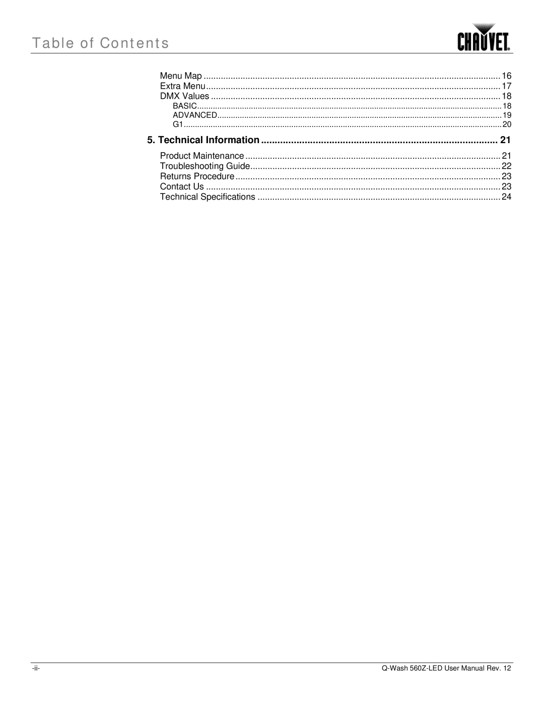 Chauvet 560Z-LED user manual Technical Information 