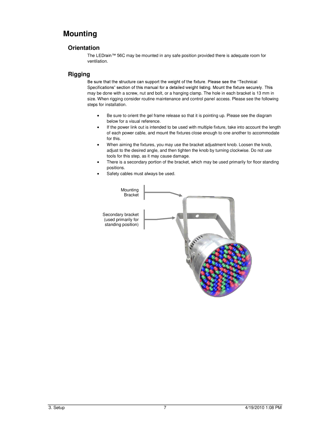 Chauvet 56C user manual Mounting, Orientation 