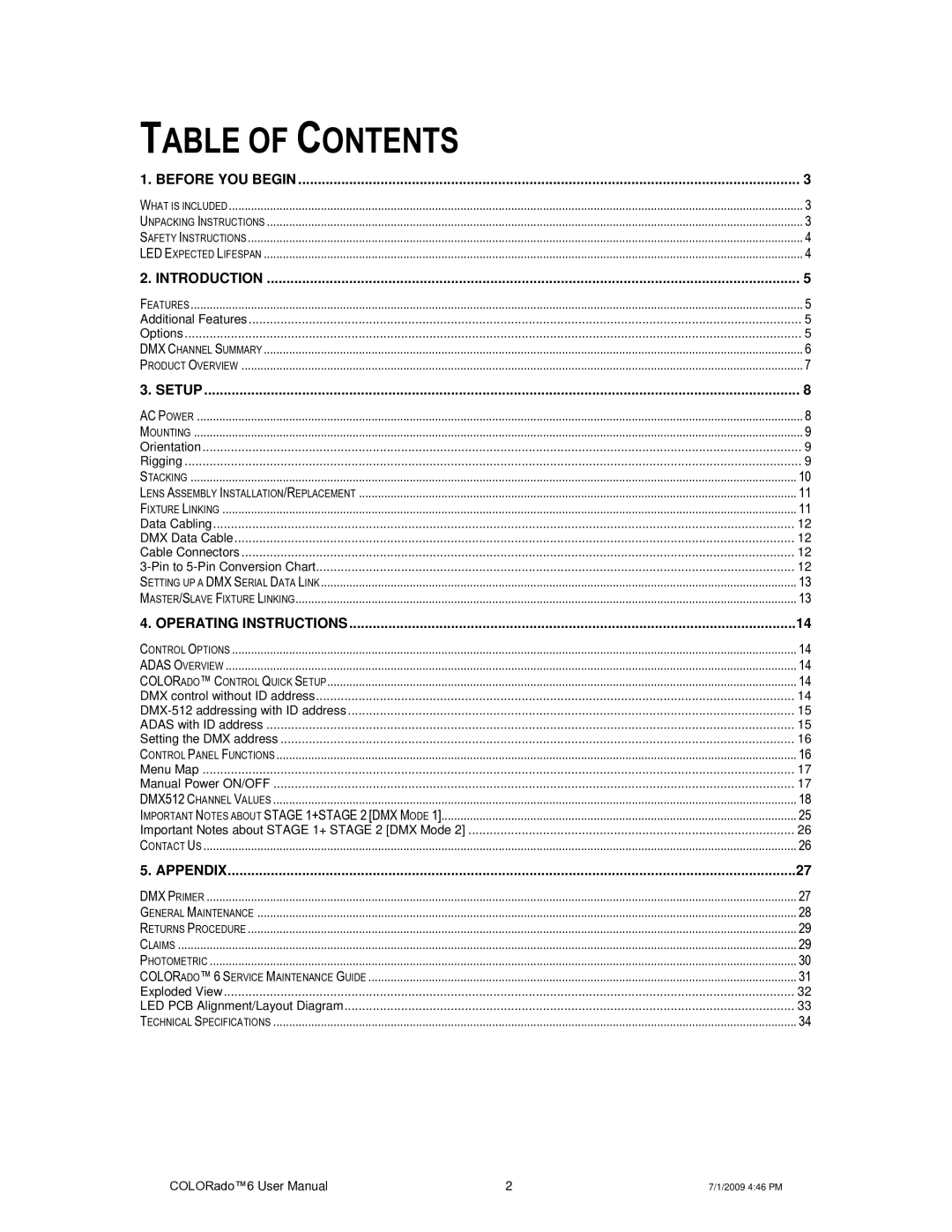 Chauvet 6 user manual Table of Contents 