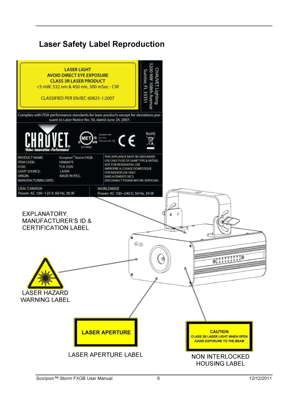 Chauvet 60825-1:2007 manual Laser Safety Label Reproduction 