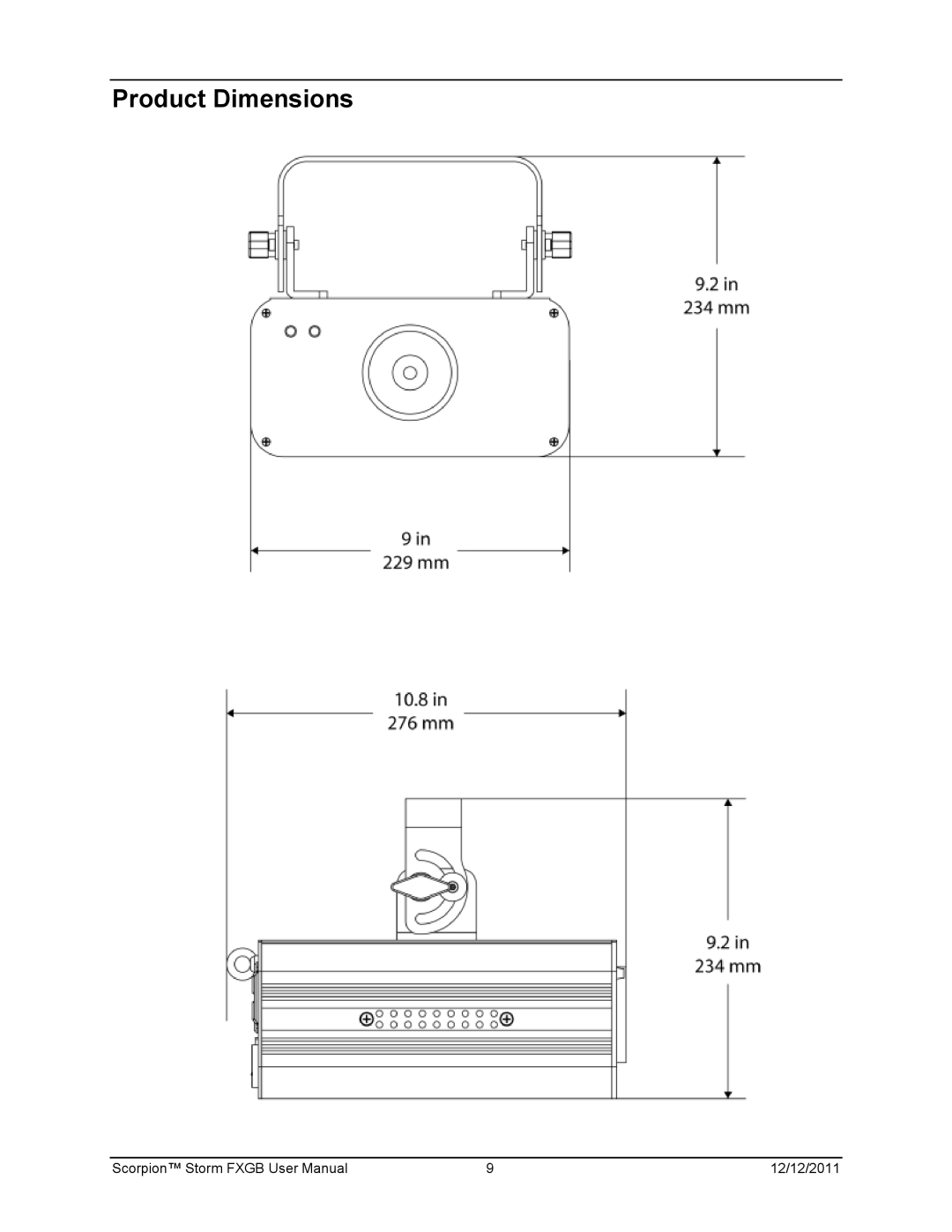 Chauvet 60825-1:2007 manual Product Dimensions 