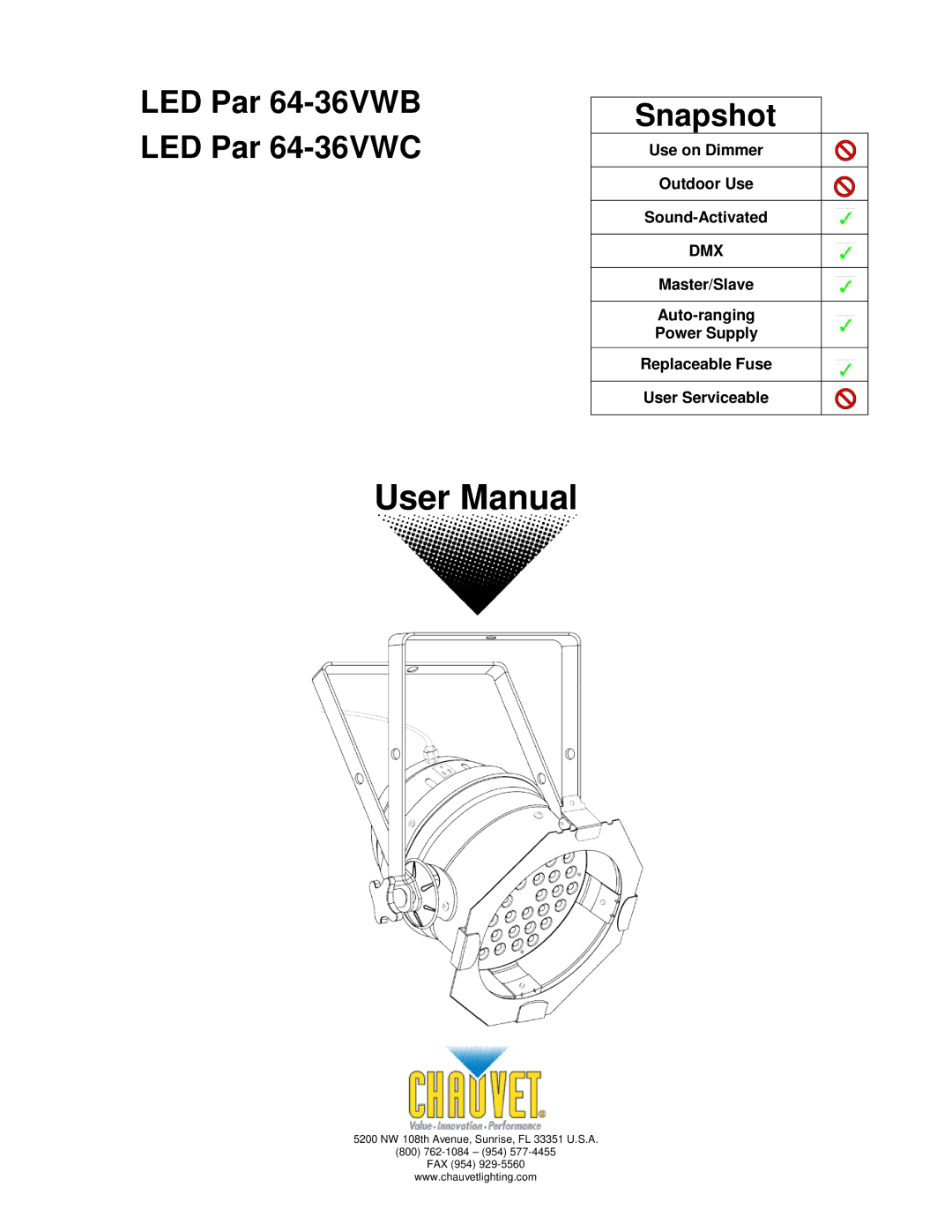 Chauvet user manual LED Par 64-36VWB LED Par 64-36VWC Snapshot 