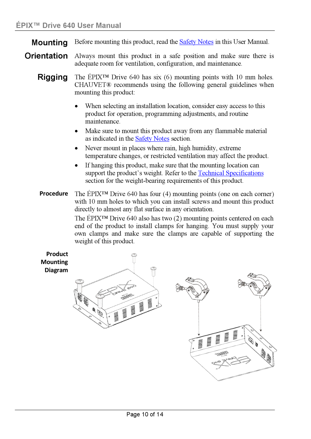 Chauvet 640 user manual Product Mounting Diagram 