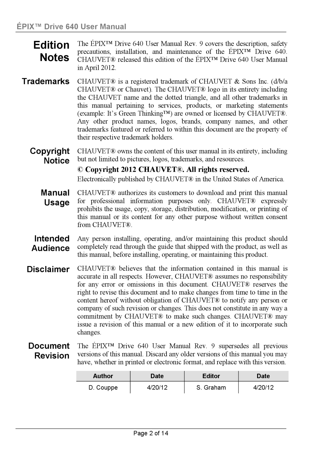 Chauvet 640 user manual Edition 