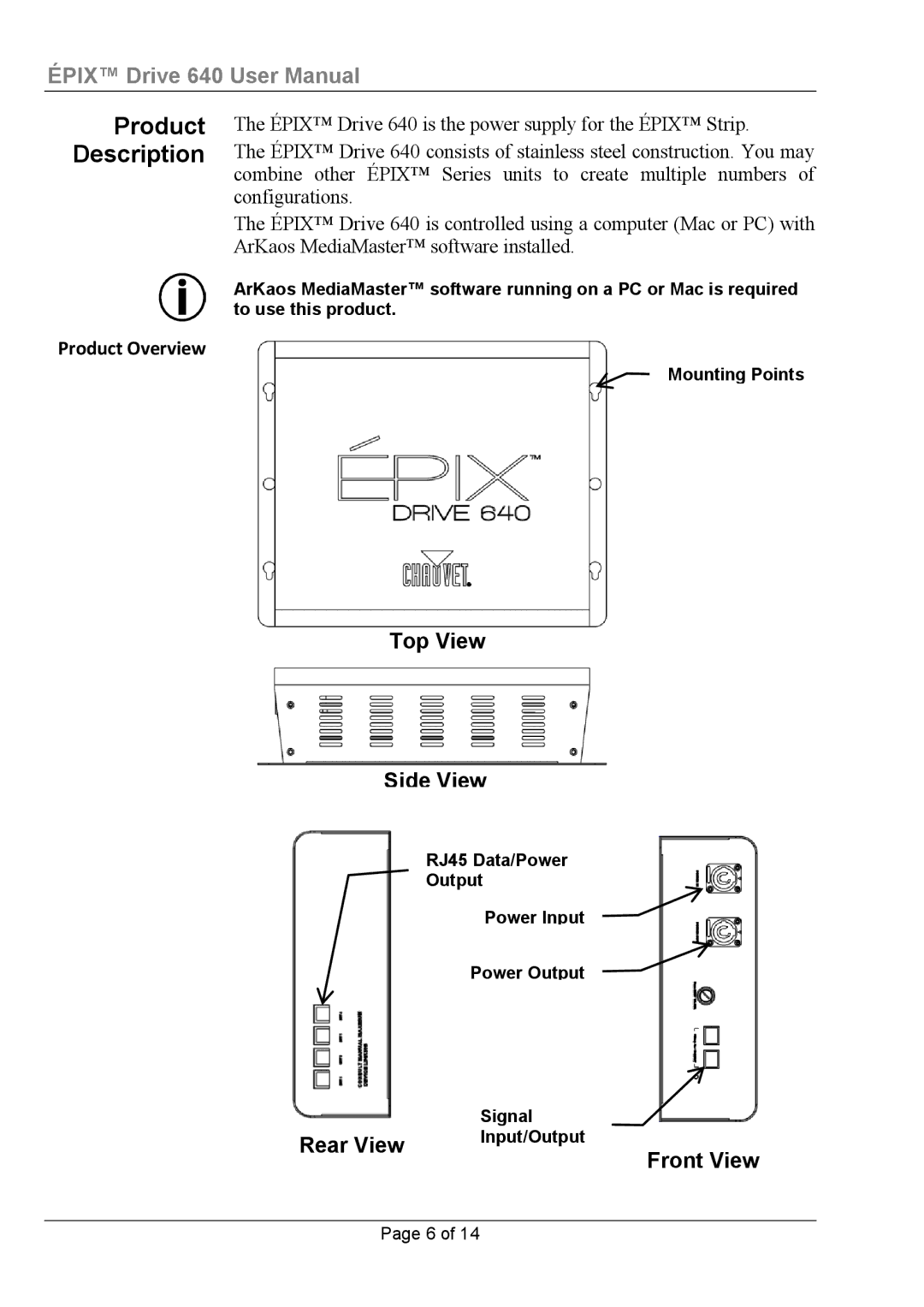 Chauvet 640 user manual Product, Description 