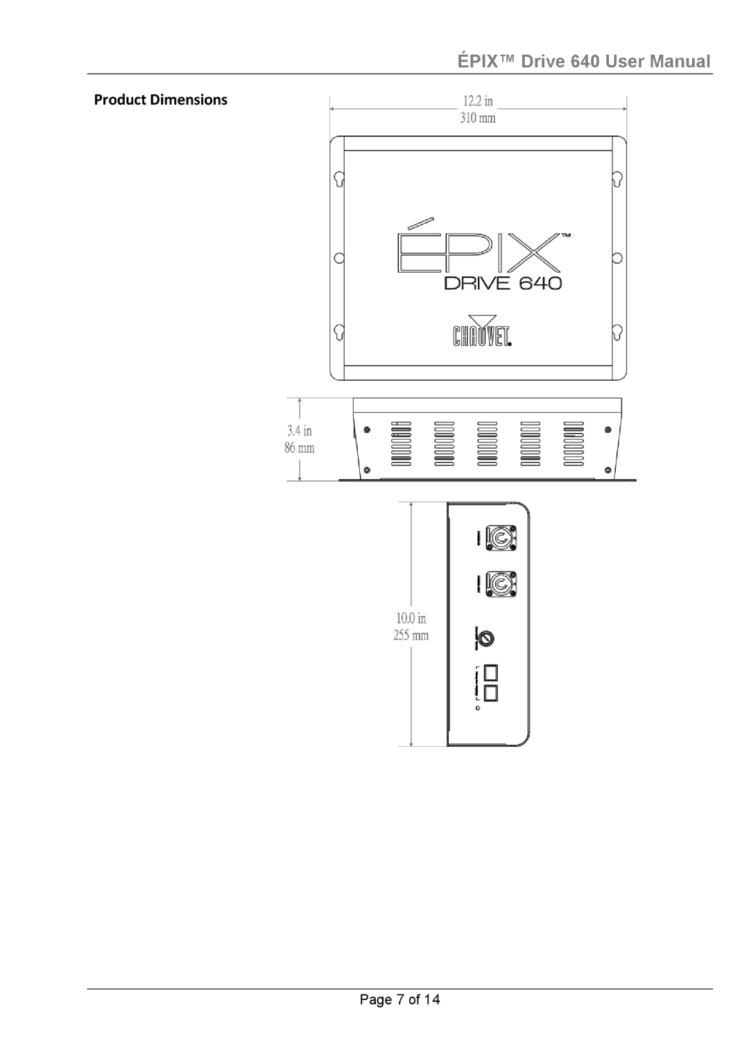 Chauvet 640 user manual Product Dimensions 