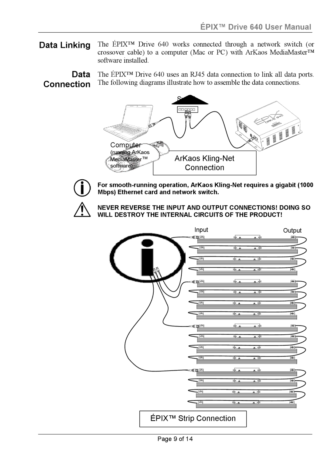 Chauvet 640 user manual Data Connection, ArKaos Kling-Net Connection 