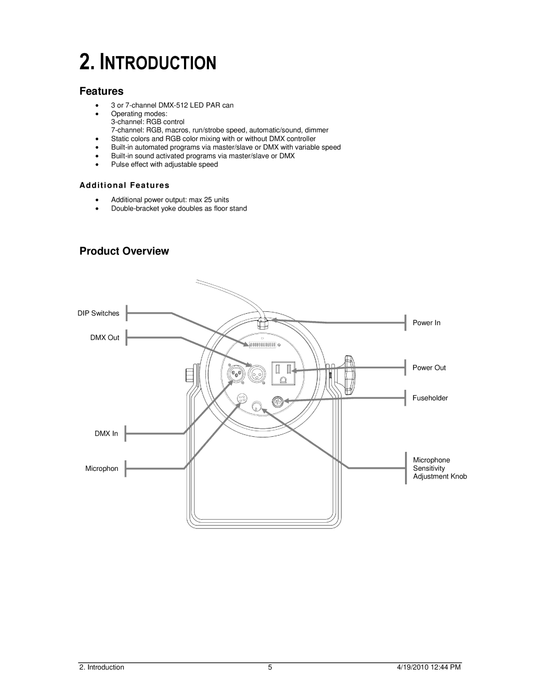 Chauvet 64C user manual Introduction, Features, Product Overview 