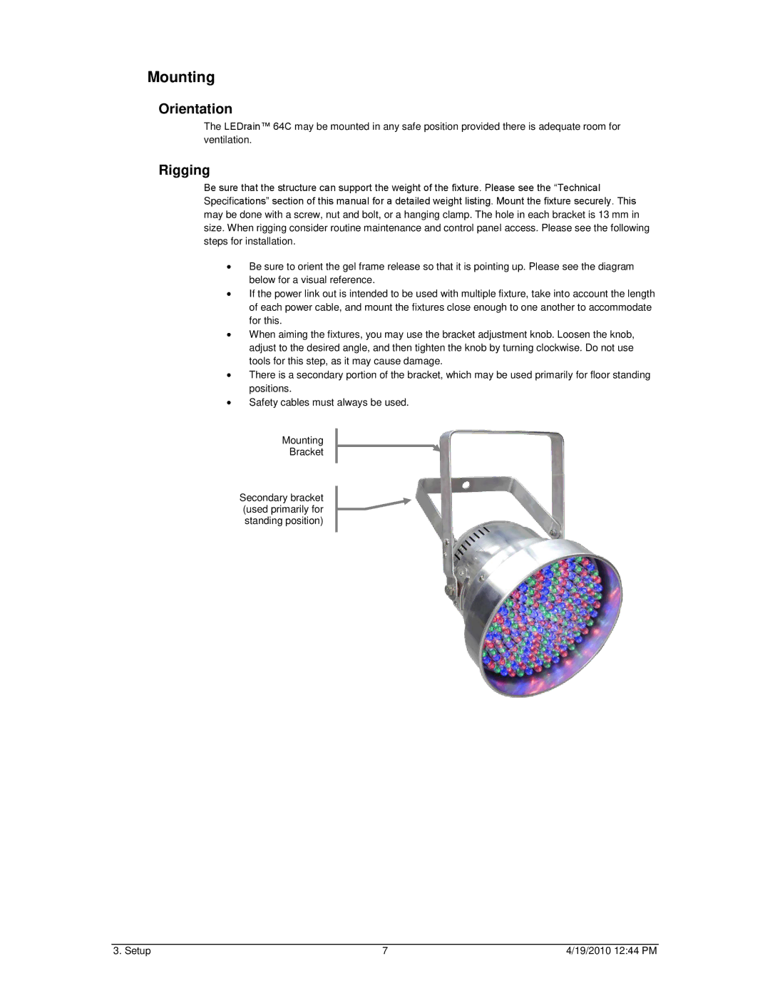 Chauvet 64C user manual Mounting, Orientation 