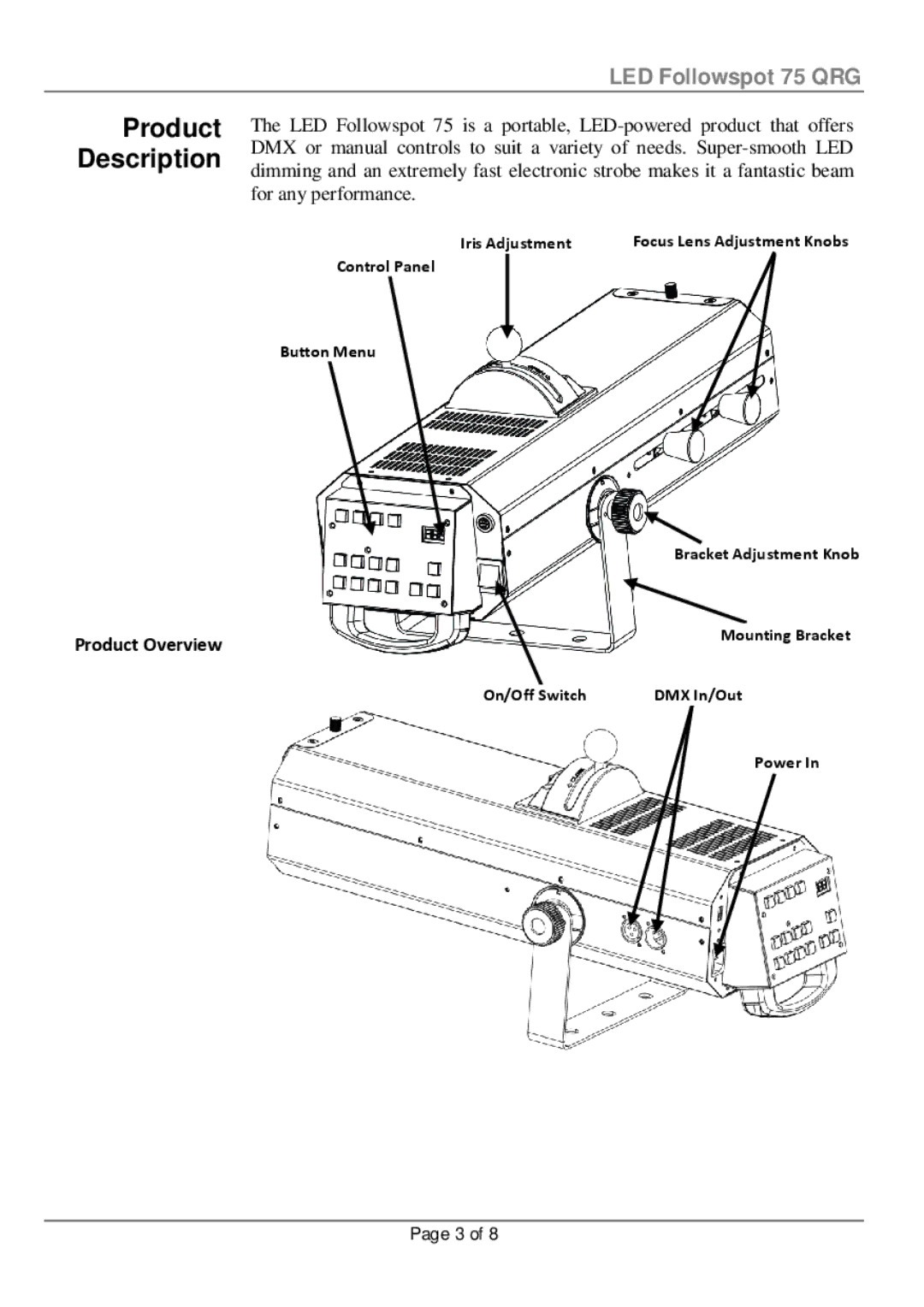 Chauvet 75 manual Product Description 