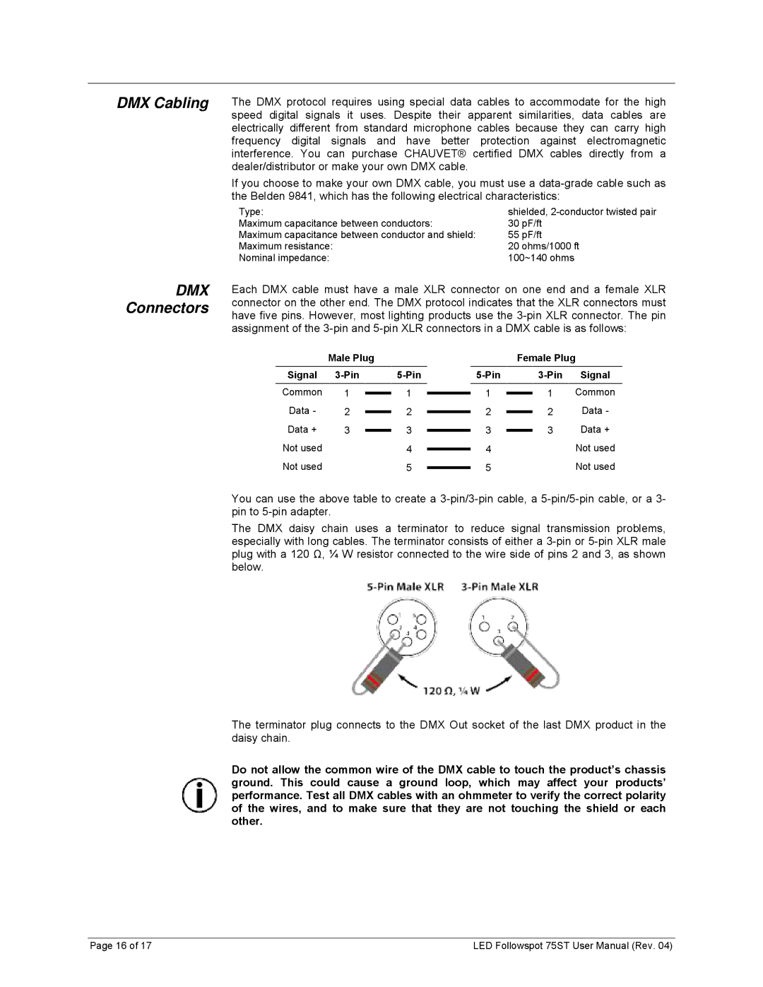 Chauvet 75ST user manual DMX Cabling, DMX Connectors 