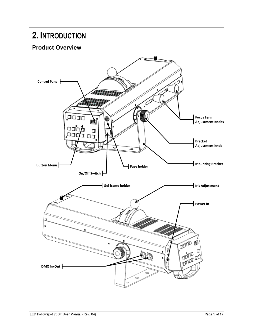 Chauvet 75ST user manual Introduction, Product Overview 