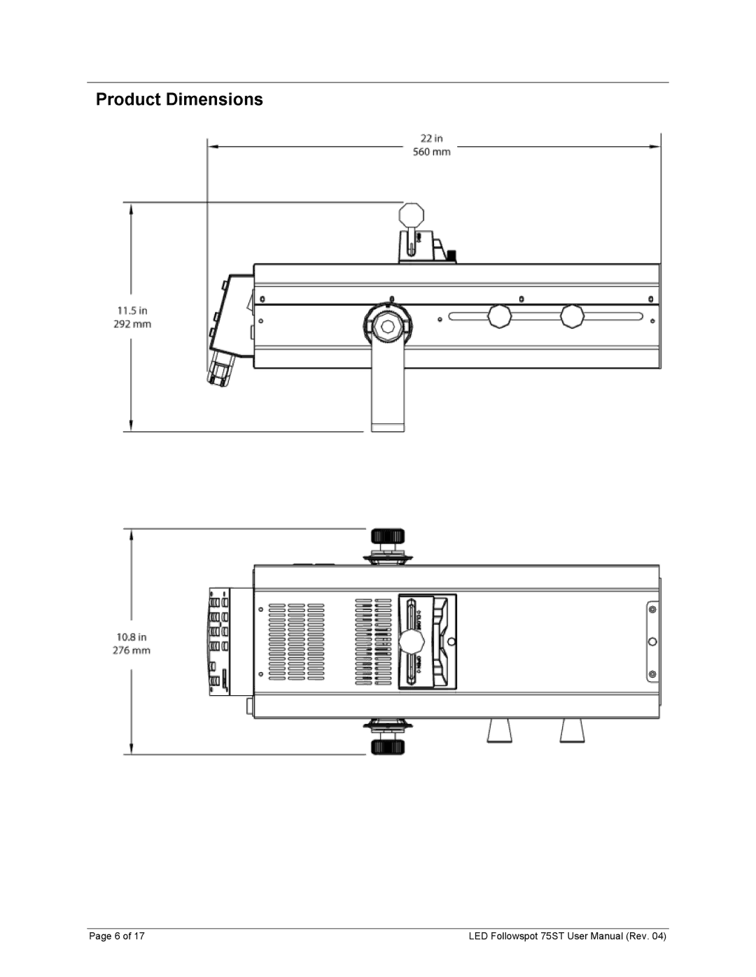 Chauvet 75ST user manual Product Dimensions 