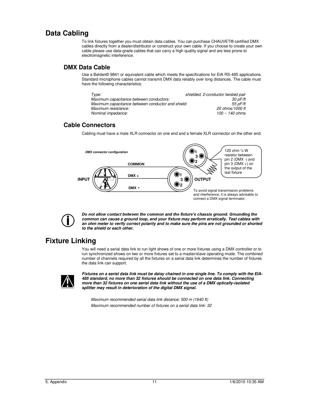 Chauvet 86 user manual Data Cabling, Fixture Linking, Input, Output 