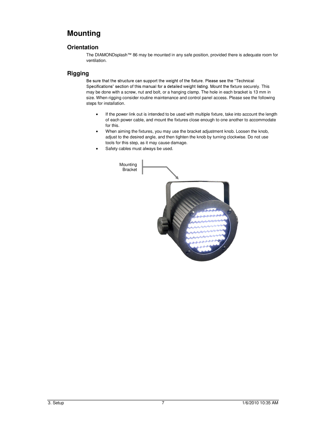 Chauvet 86 user manual Mounting, Orientation 