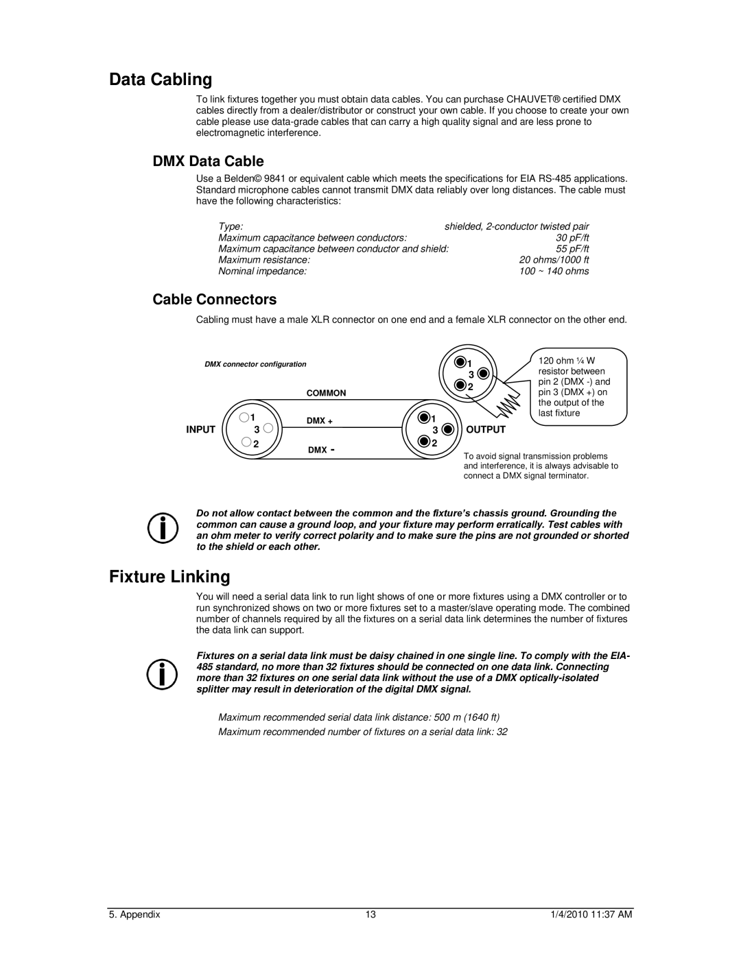 Chauvet 86B user manual Data Cabling, Fixture Linking 