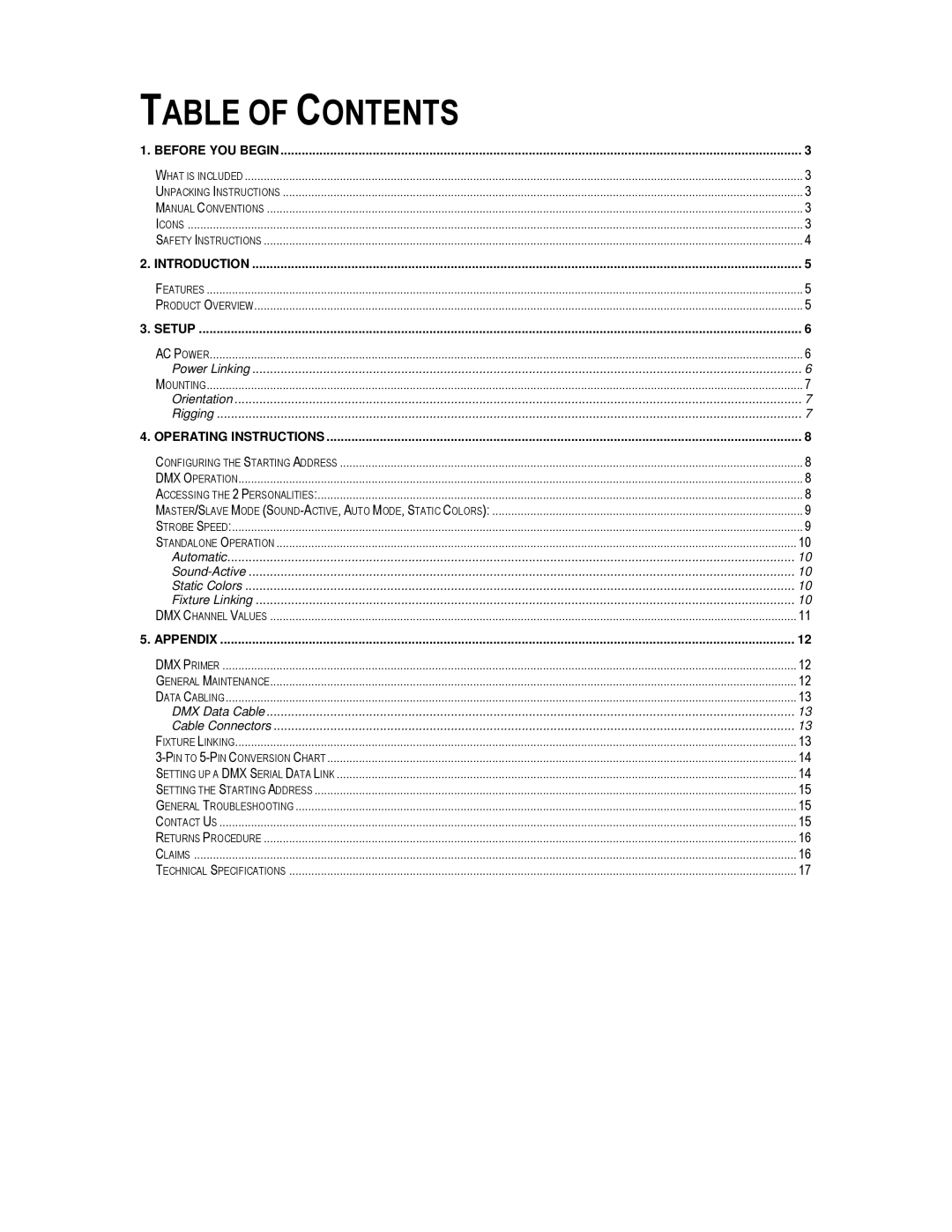 Chauvet 86B user manual Table of Contents 