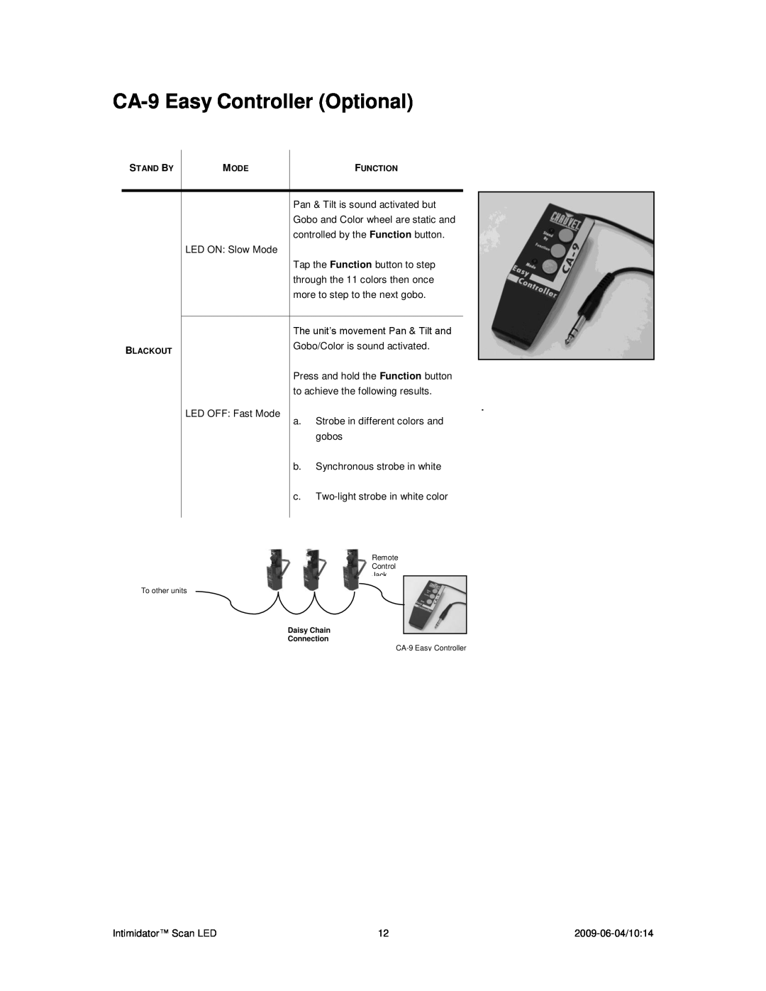 Chauvet a 2009-06-04, 10:14 user manual CA-9Easy Controller Optional 