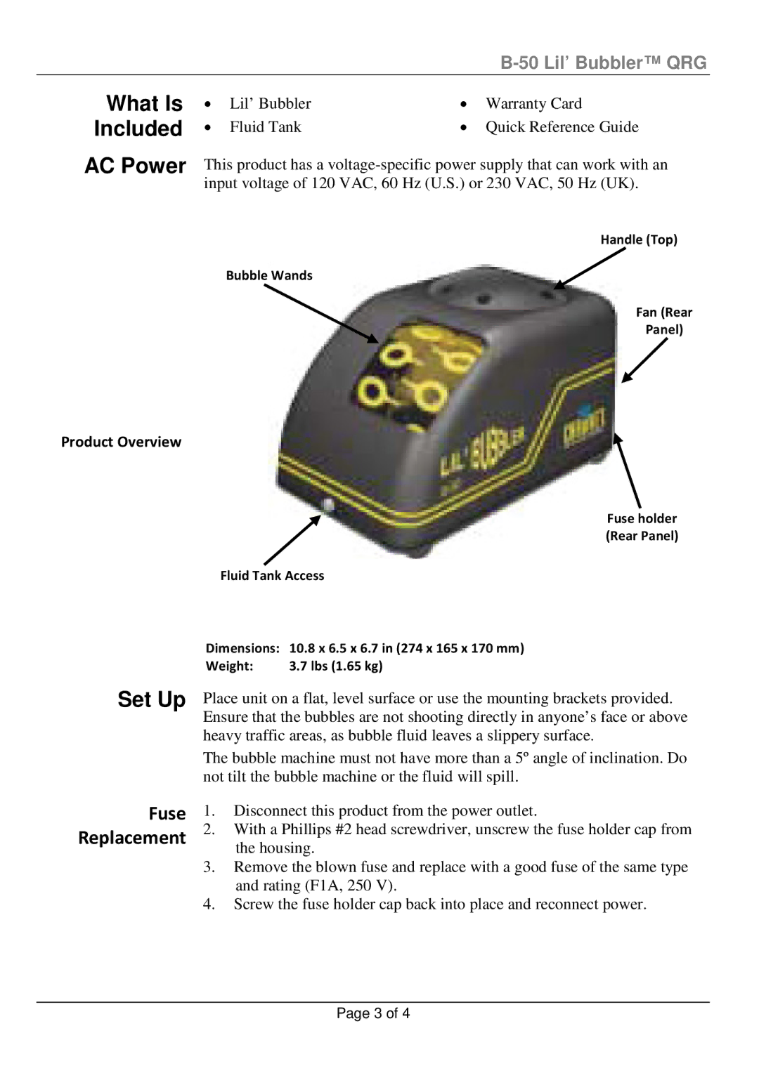 Chauvet b50 manual What Is Included AC Power, Set Up 