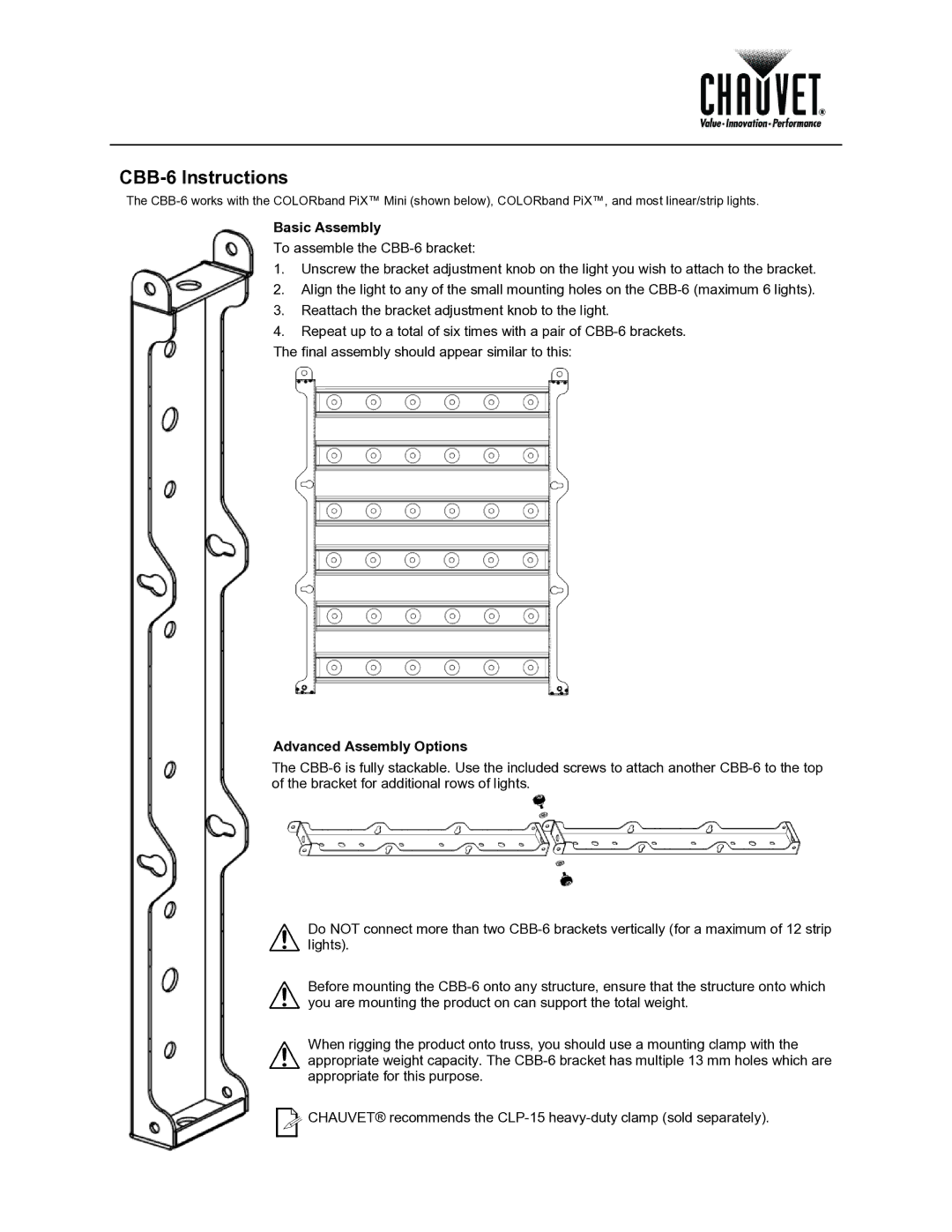 Chauvet manual CBB-6 Instructions, Basic Assembly, Advanced Assembly Options 