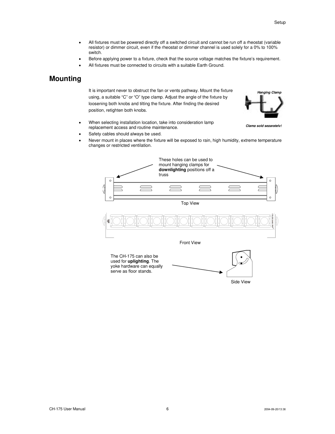 Chauvet CH-175 user manual Mounting 