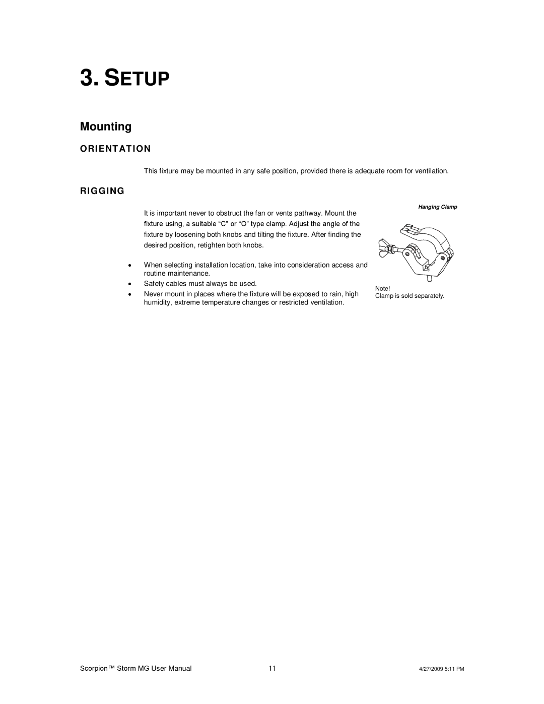 Chauvet CHAOVET user manual Setup, Mounting 