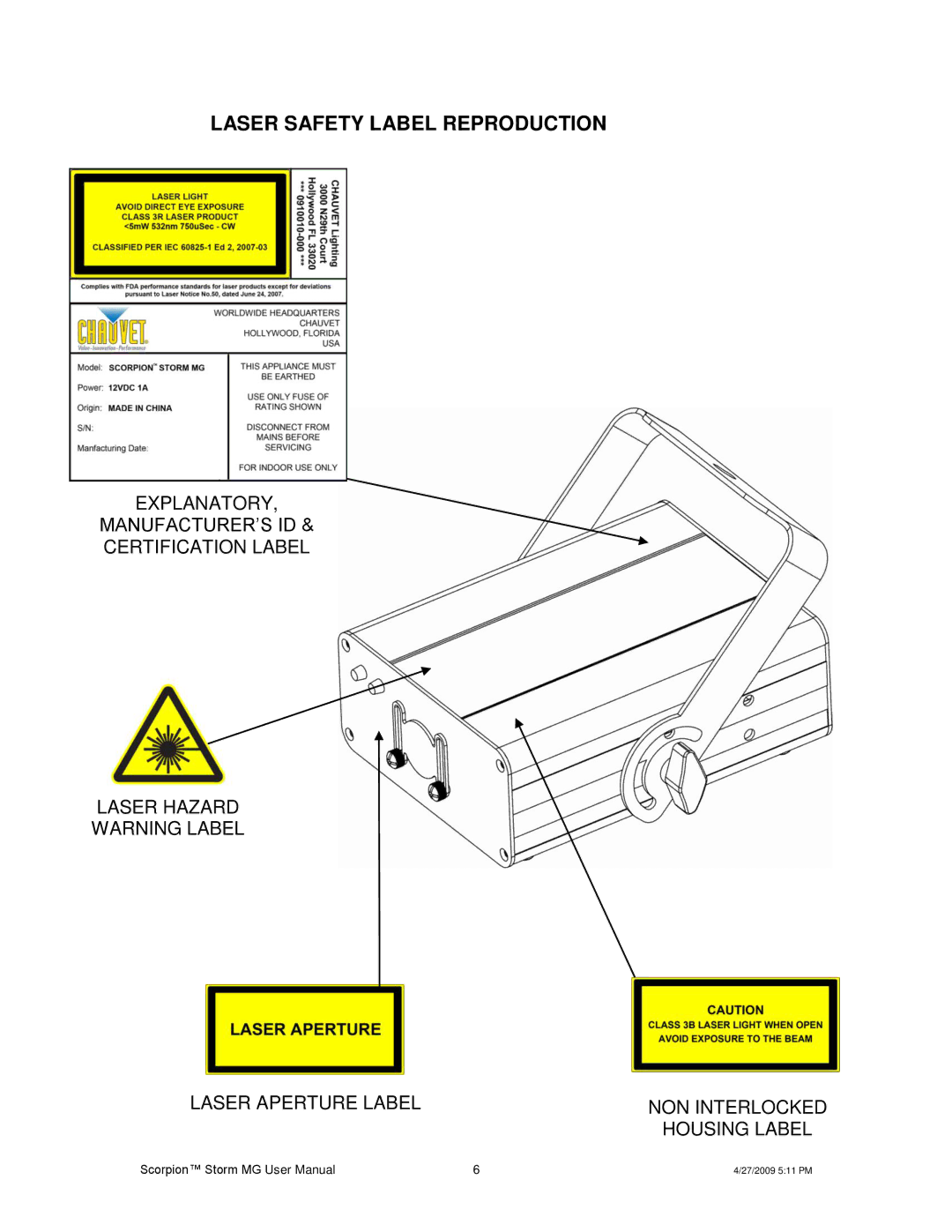 Chauvet CHAOVET user manual Laser Safety Label Reproduction 