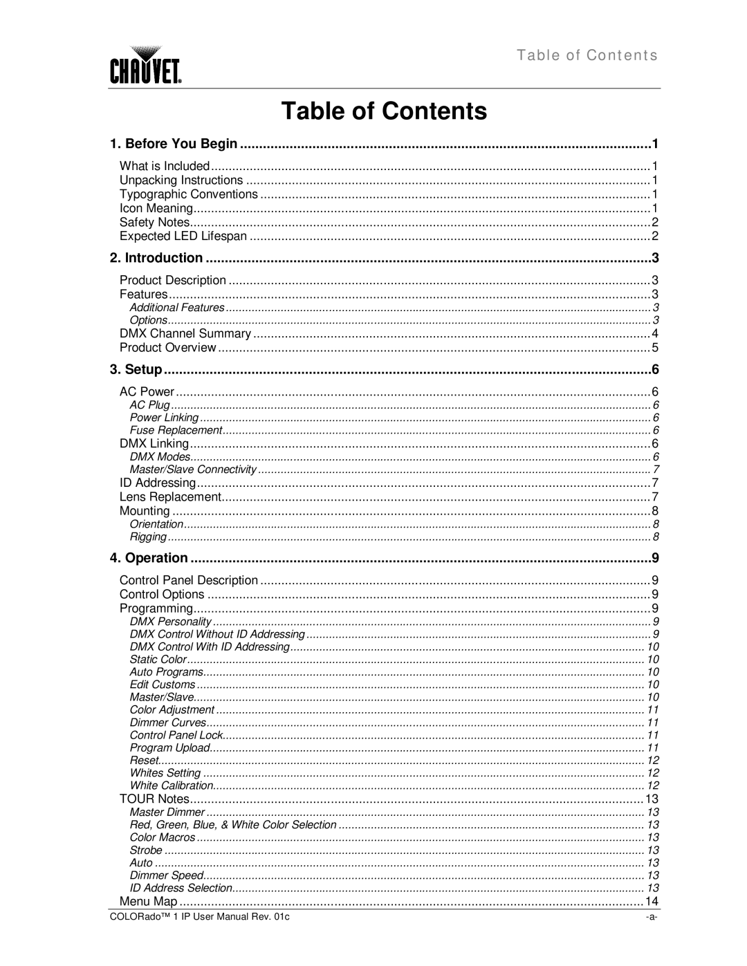 Chauvet color ado1ip user manual Table of Contents 