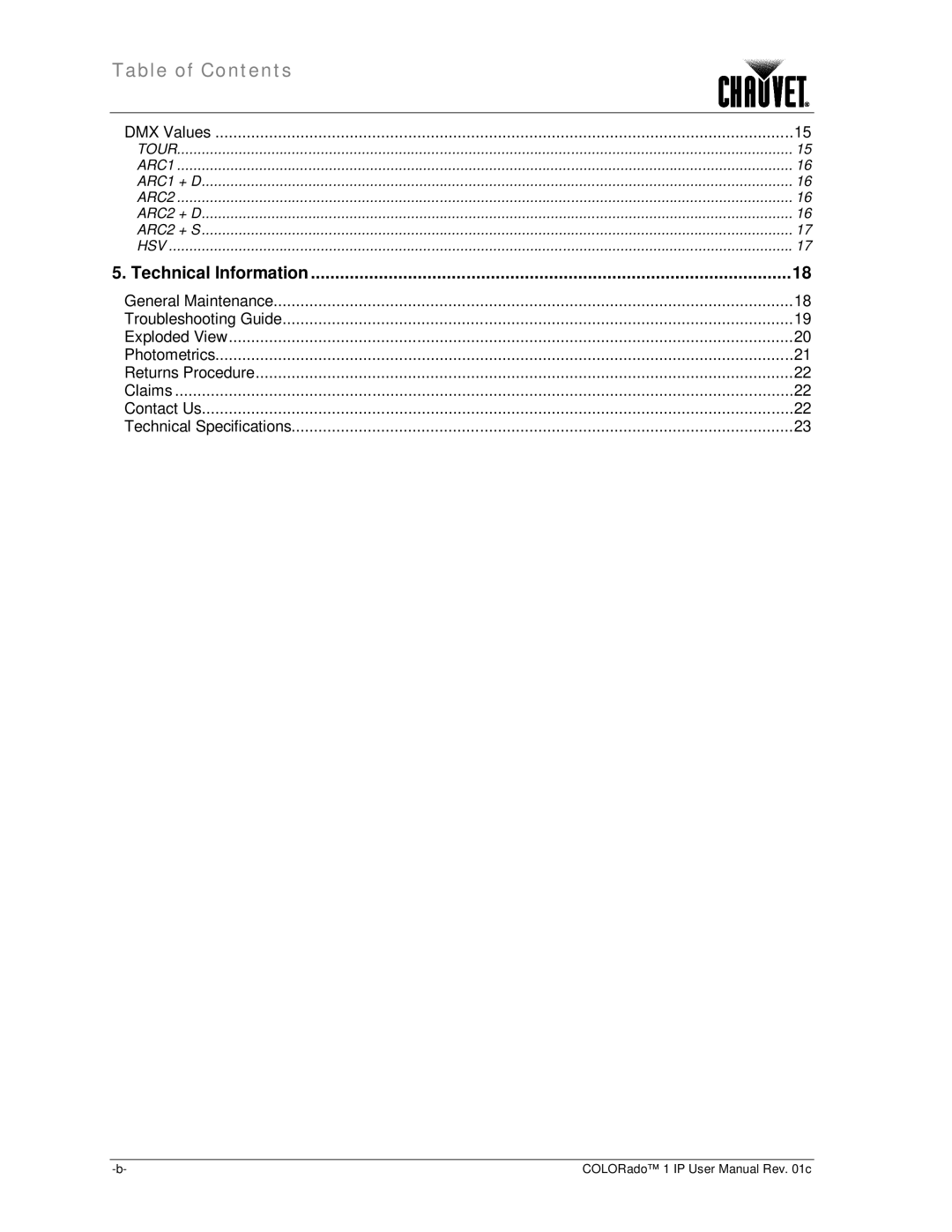 Chauvet color ado1ip user manual Table of Contents 