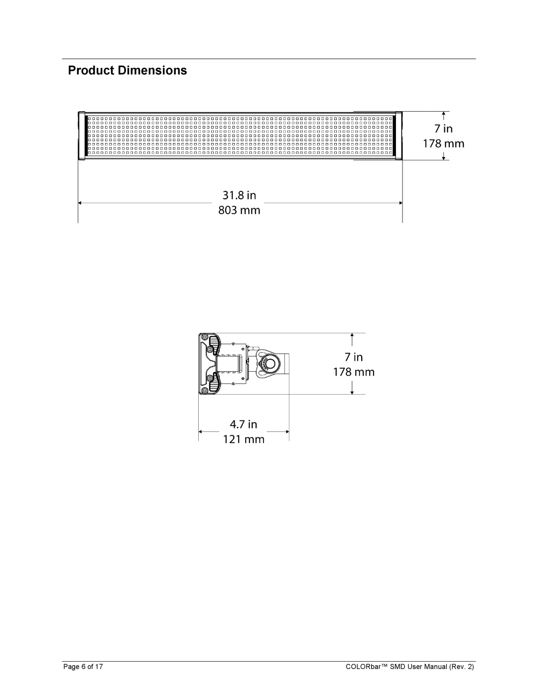 Chauvet Colorbar SMD user manual Product Dimensions 