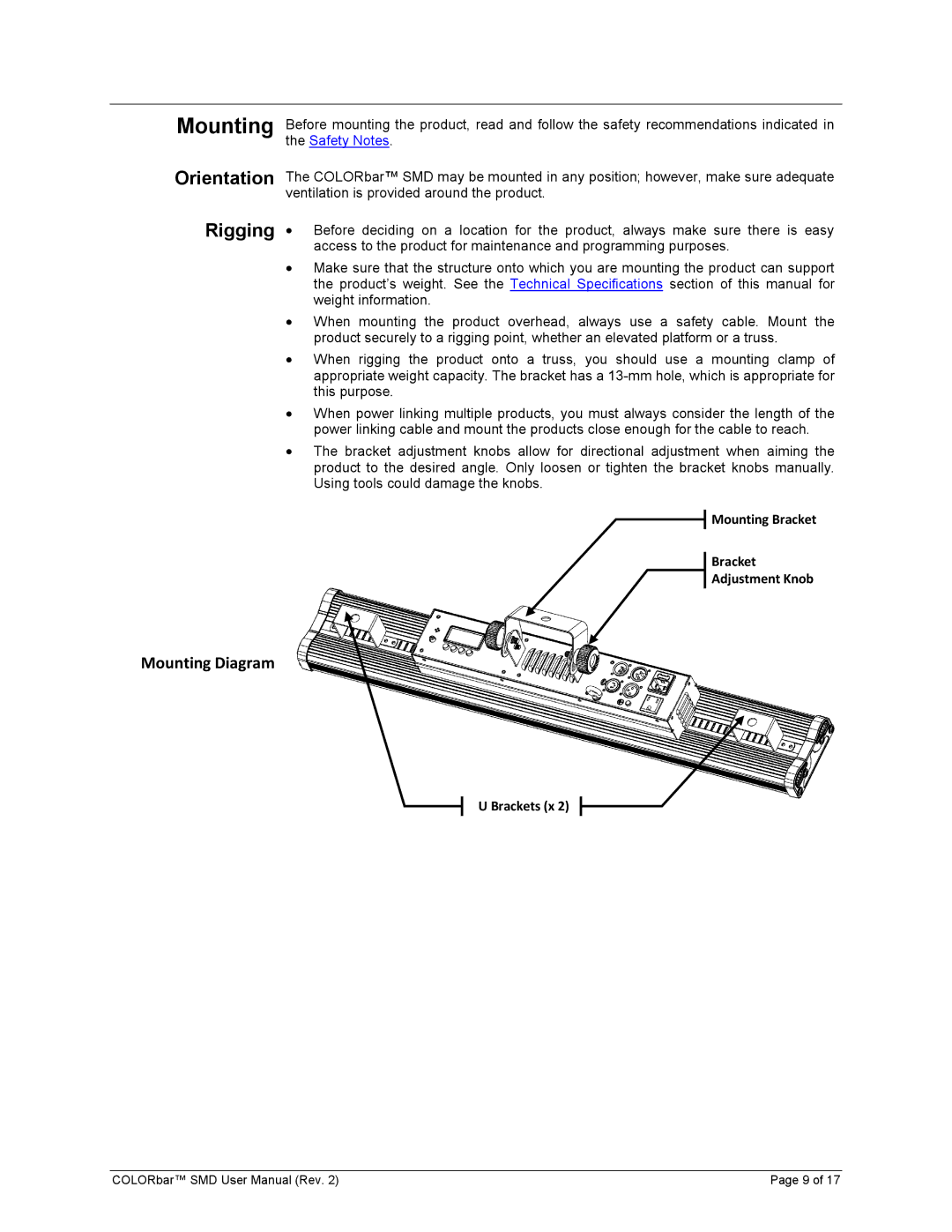 Chauvet Colorbar SMD user manual Mounting, Orientation 