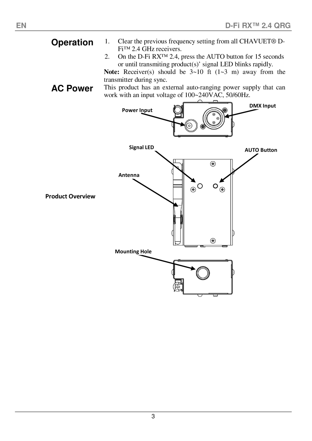 Chauvet D-Fi 2.4 Rx manual Operation 