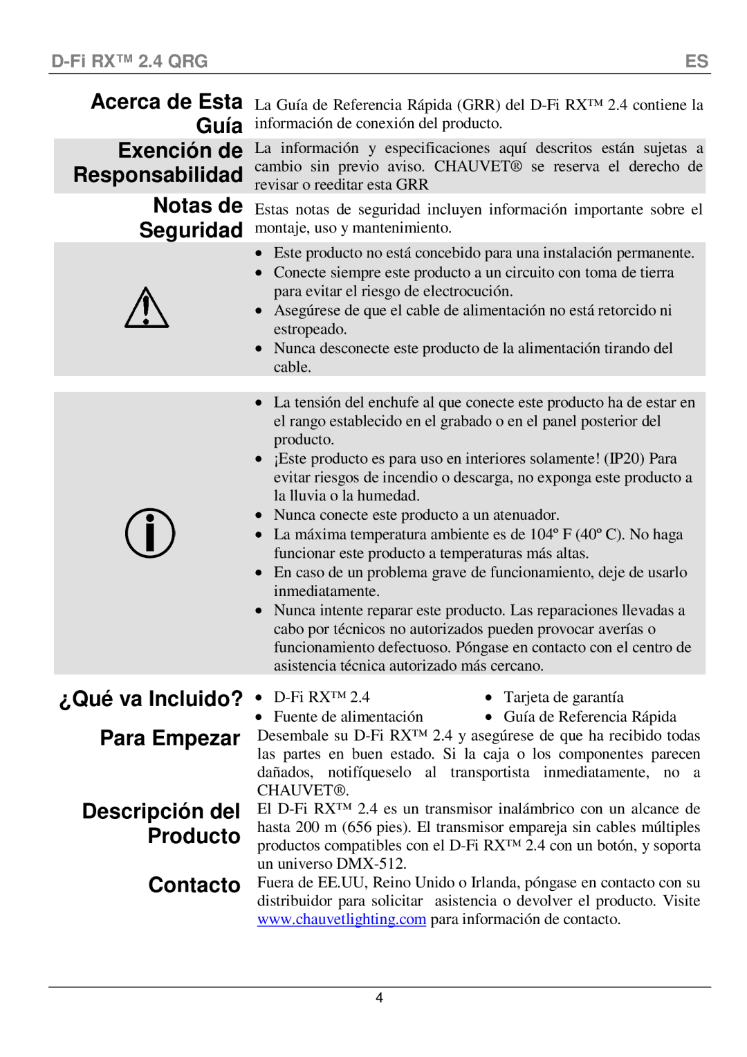 Chauvet D-Fi 2.4 Rx manual Acerca de Esta Guía 