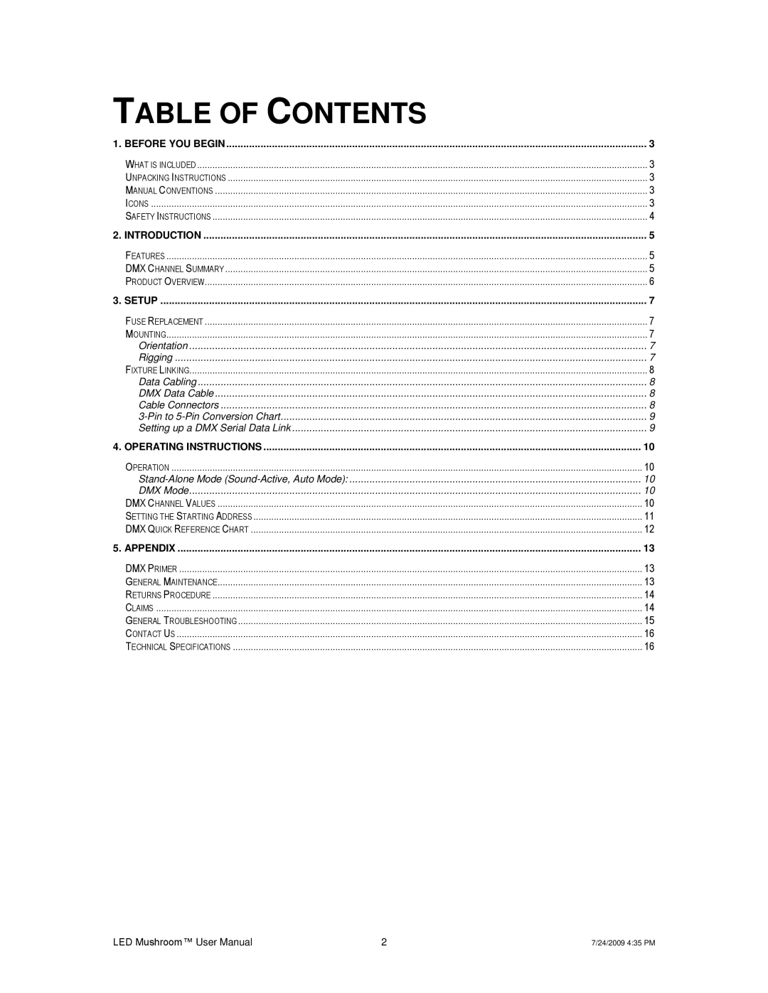 Chauvet Digital Camera user manual Table of Contents 