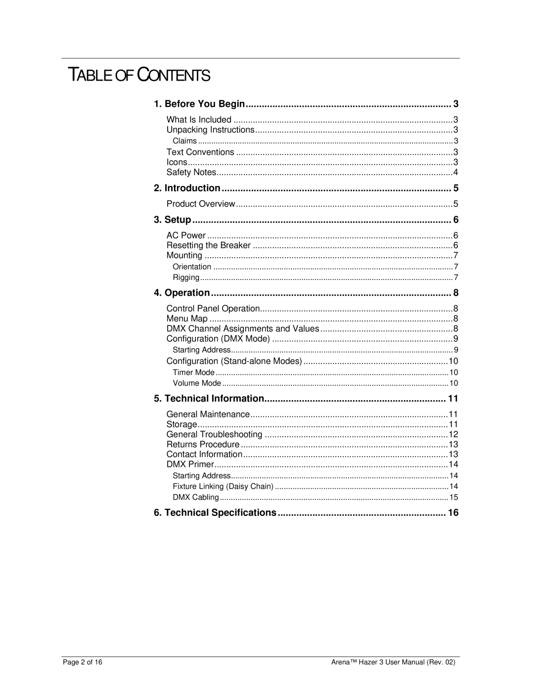 Chauvet DJ Equipment user manual Table of Contents 