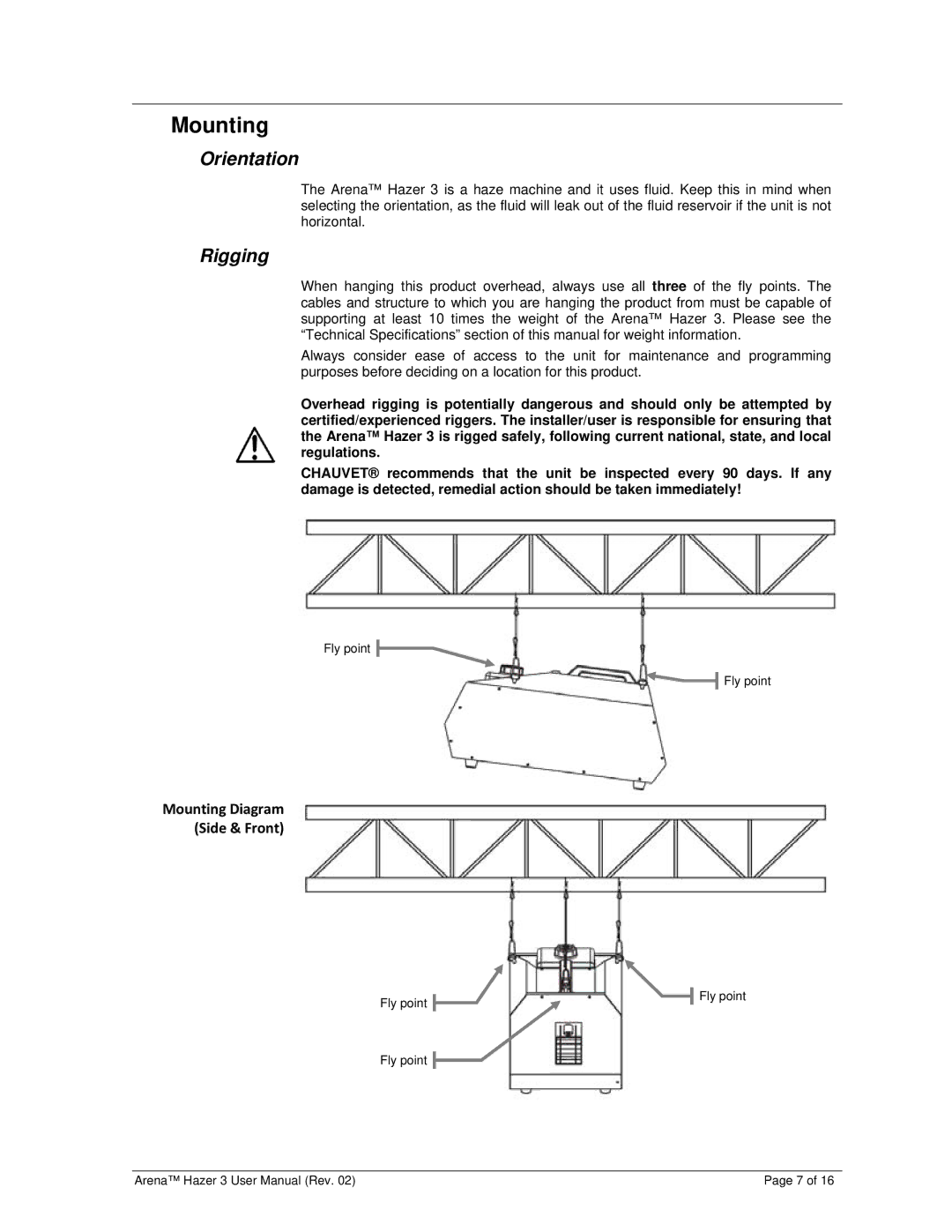 Chauvet DJ Equipment user manual Mounting, Orientation, Rigging 