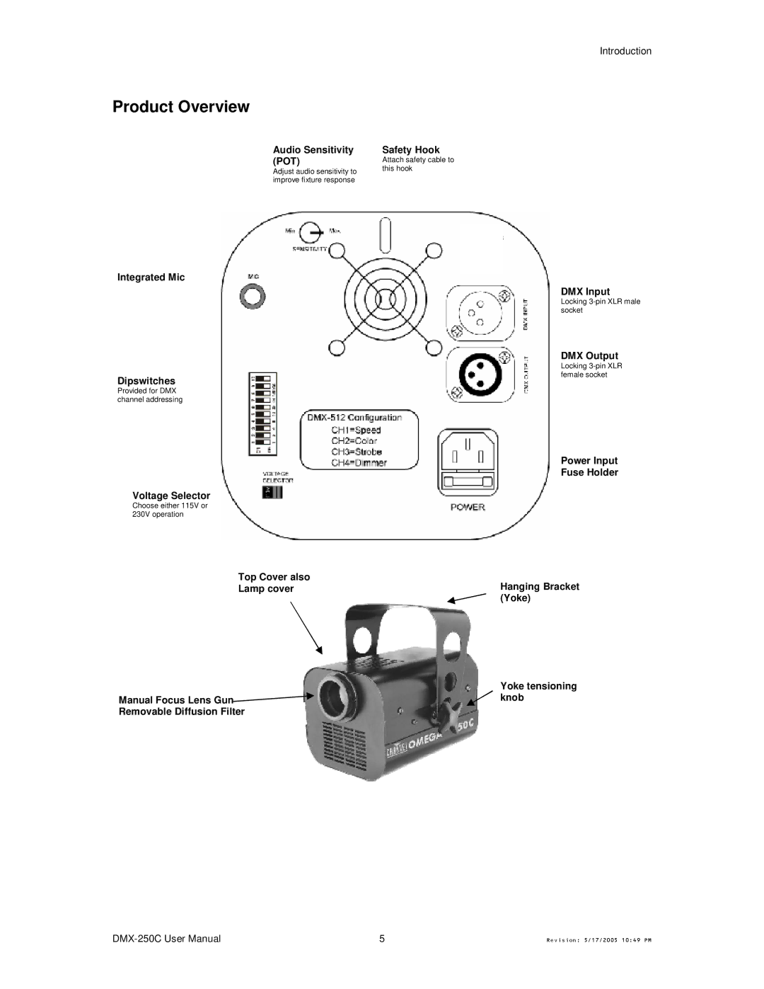 Chauvet DMX-250C user manual Product Overview, Introduction 