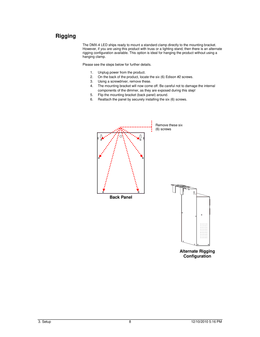 Chauvet DMX-4 LED user manual Back Panel Alternate Rigging Configuration 