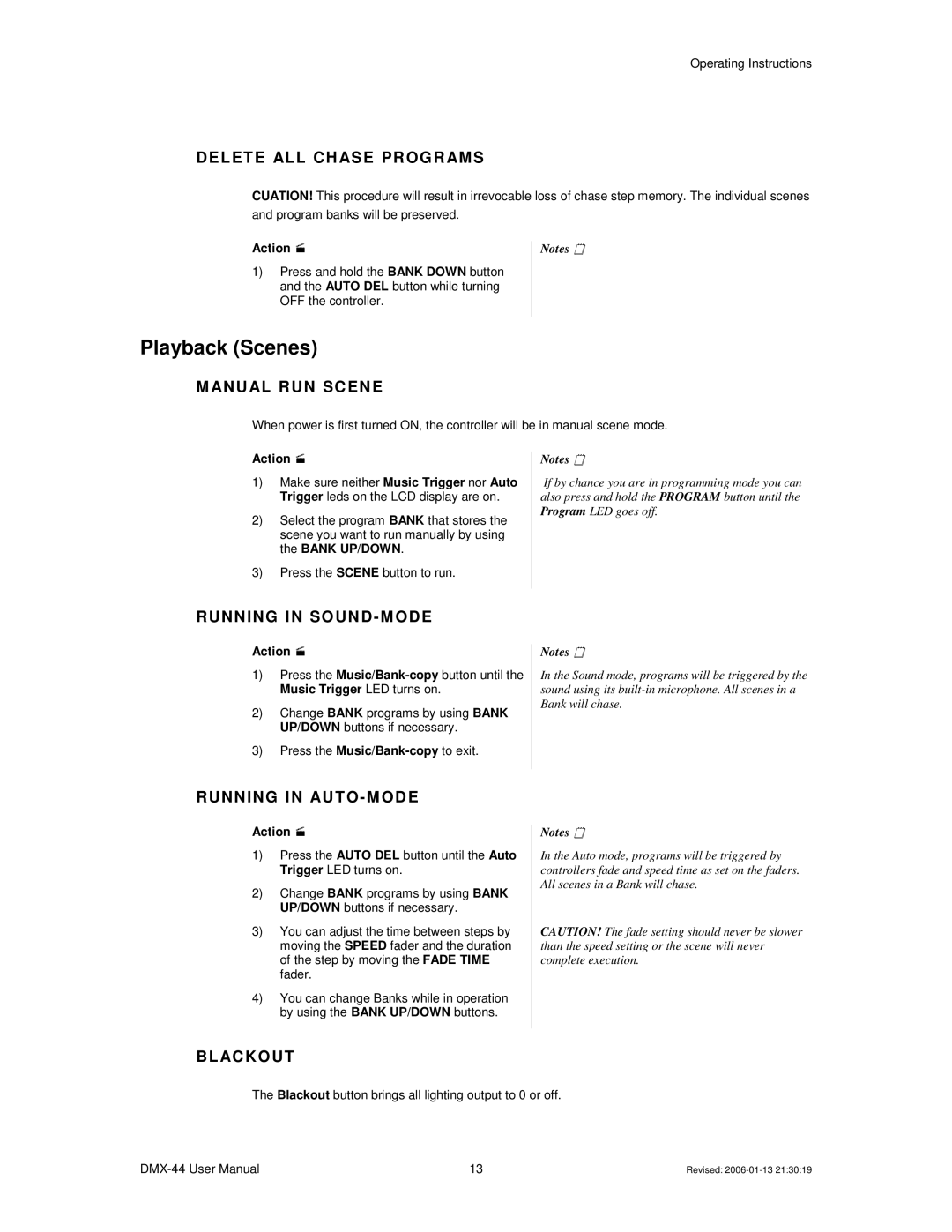 Chauvet DMX-44 user manual Playback Scenes 