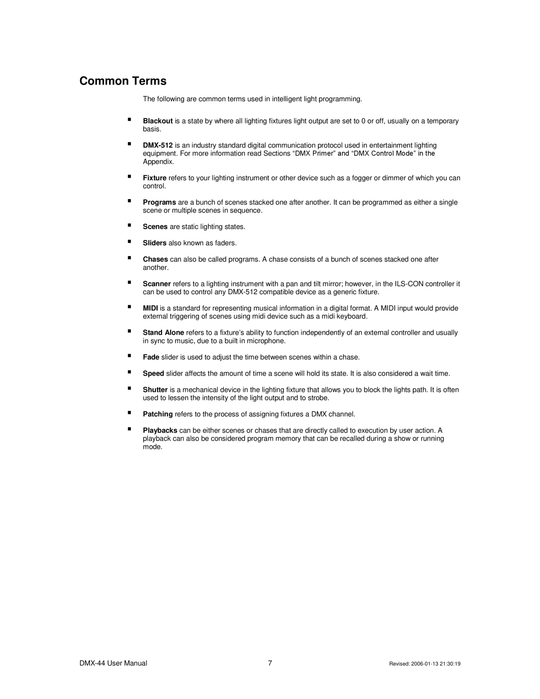 Chauvet DMX-44 user manual Common Terms 