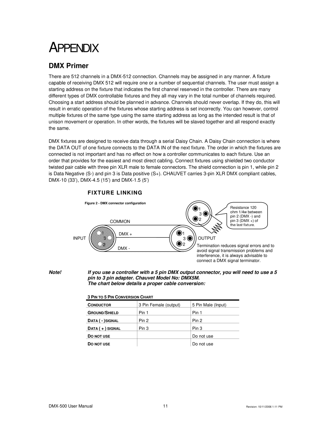 Chauvet DMX-500 user manual Appendix, DMX Primer, Fixture Linking 