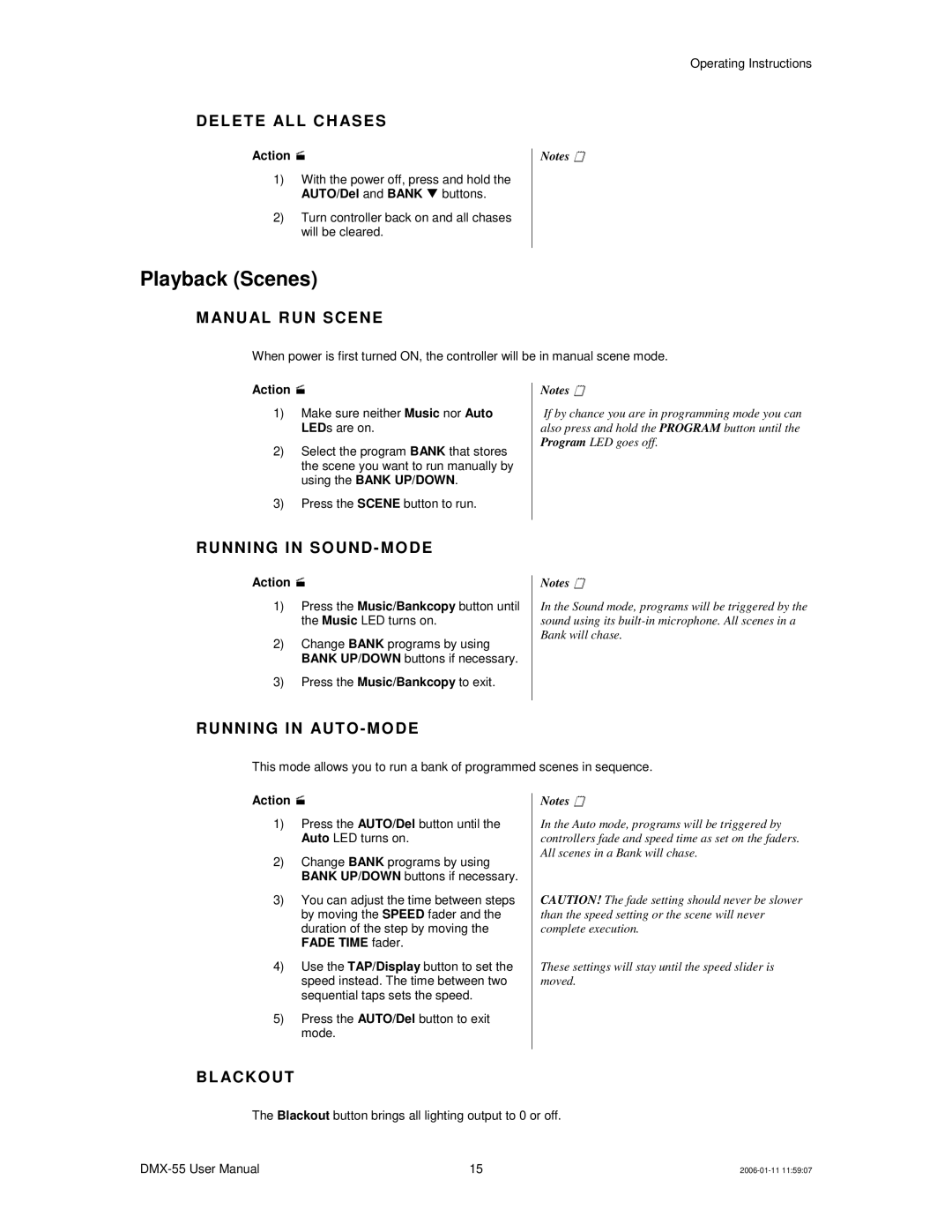 Chauvet DMX-55 DMX user manual Playback Scenes 